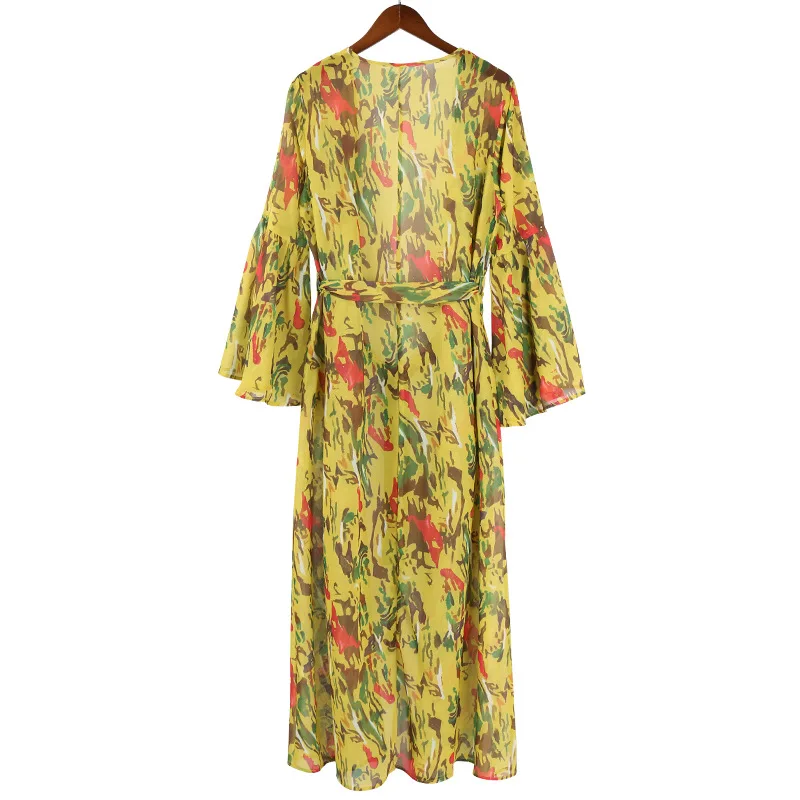 

Fashion Women's Wear Loose Skirt Long Sleeve Printed Top 80% Polyester Women's Summer Ladies 2021 Seaside Beachwear Women's Long