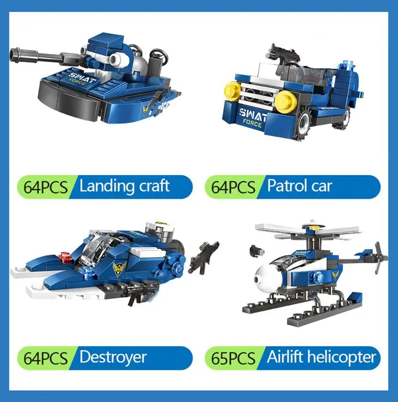 8 в 1 спецназ стиле армии полиции вертолет автомобиль Legolys модель строительные