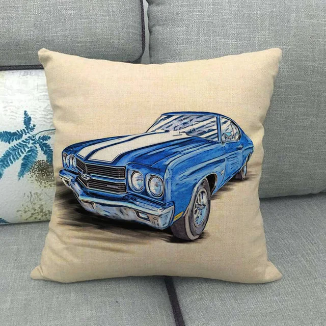 

45cm * 45cm watercolor bus and car clothes / cotton polyester cotton pillowcase home bedroom car decoration soft and comfortable