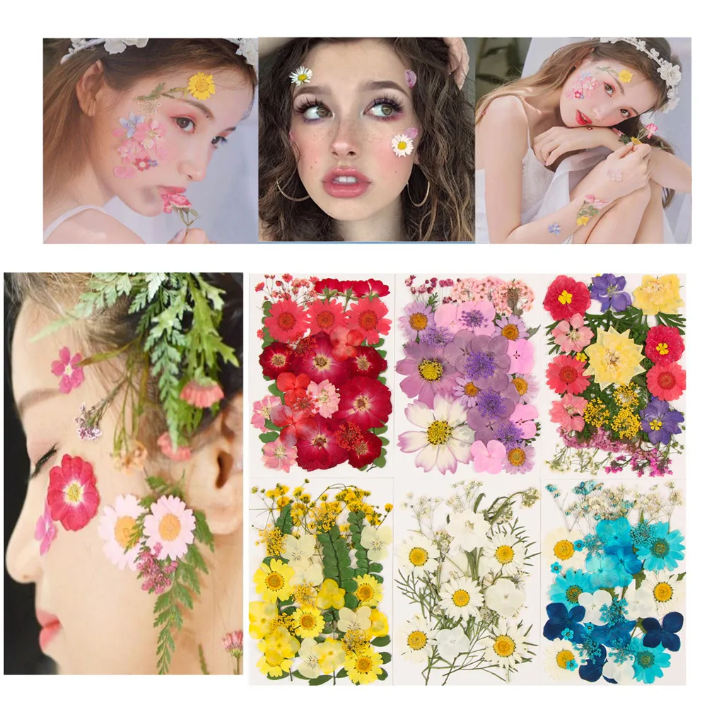 

1 Pcs Multi-purpose Nail Art Decorations 3D Pressed Mixed Real Dried Flowers DIY Floral UV Gel Nail Art Tips Face Sticker Decor