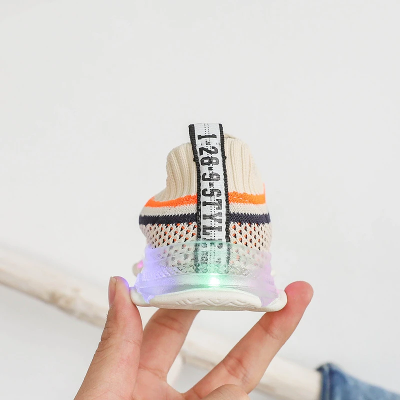 

KushyShoo Korean Casual Fly Woven Stripes Kids Shoes LED Light-up Children Slip-on Sport Shoe Children's Sneakers Tenis Infantil