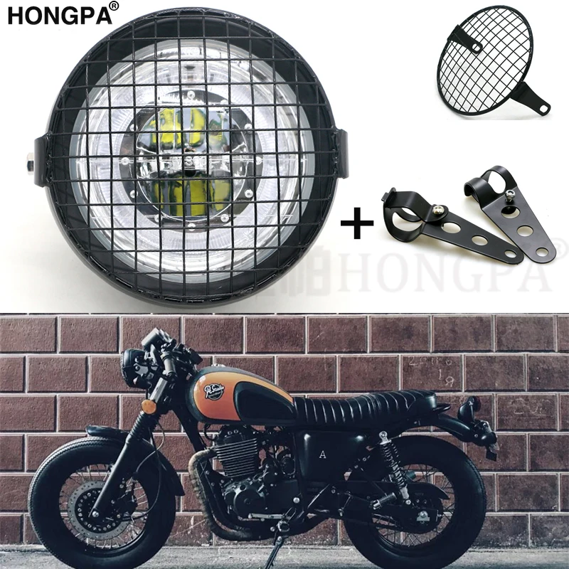 6 5 &quotретро мотоцикл светодиодные фары гриль маска головной свет синий Ангел