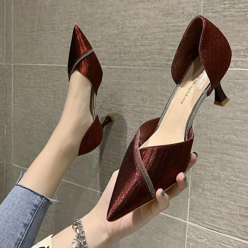 

High Heels Female Design Sense Niche Spring/summer Fairy Style Pointed Rhinestone Stiletto Shoes 2021 Shoes Woman Heels