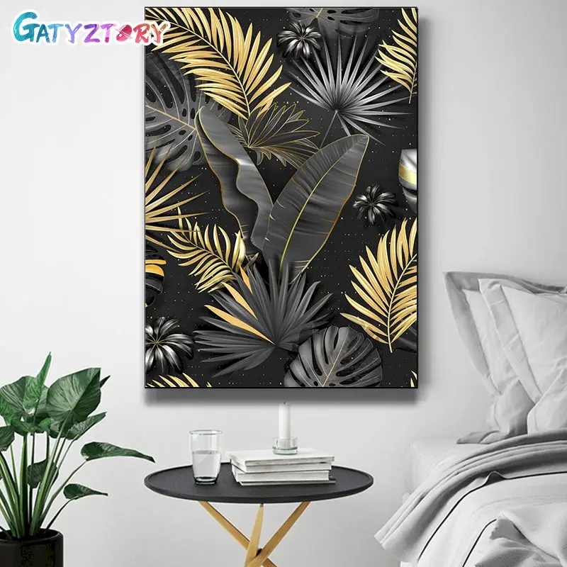 

GATYZTORY 60x75cm Frame Painting By Number For Adults Leaf Drawing Coloring By Numbers Modern Wall Art Picture For Diy Gift