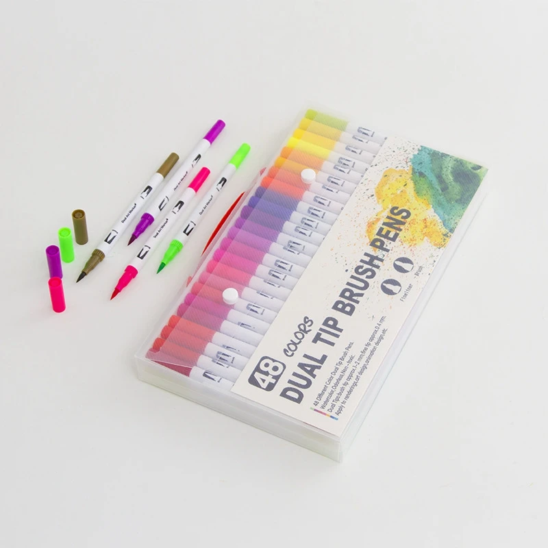 

48 Colors Dual Tip Brush Marker Pens Fineliner Watercolor Art Markers Calligraphy Coloring Drawing Art Supplies