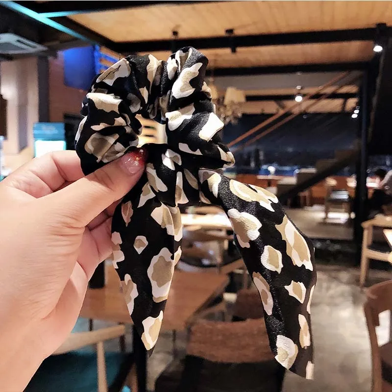 New Women Vintage Leopard Print Ribbon Elastic Hair Bands National Style Headband Scrunchie Rubber Band Fashion Hair Accessories