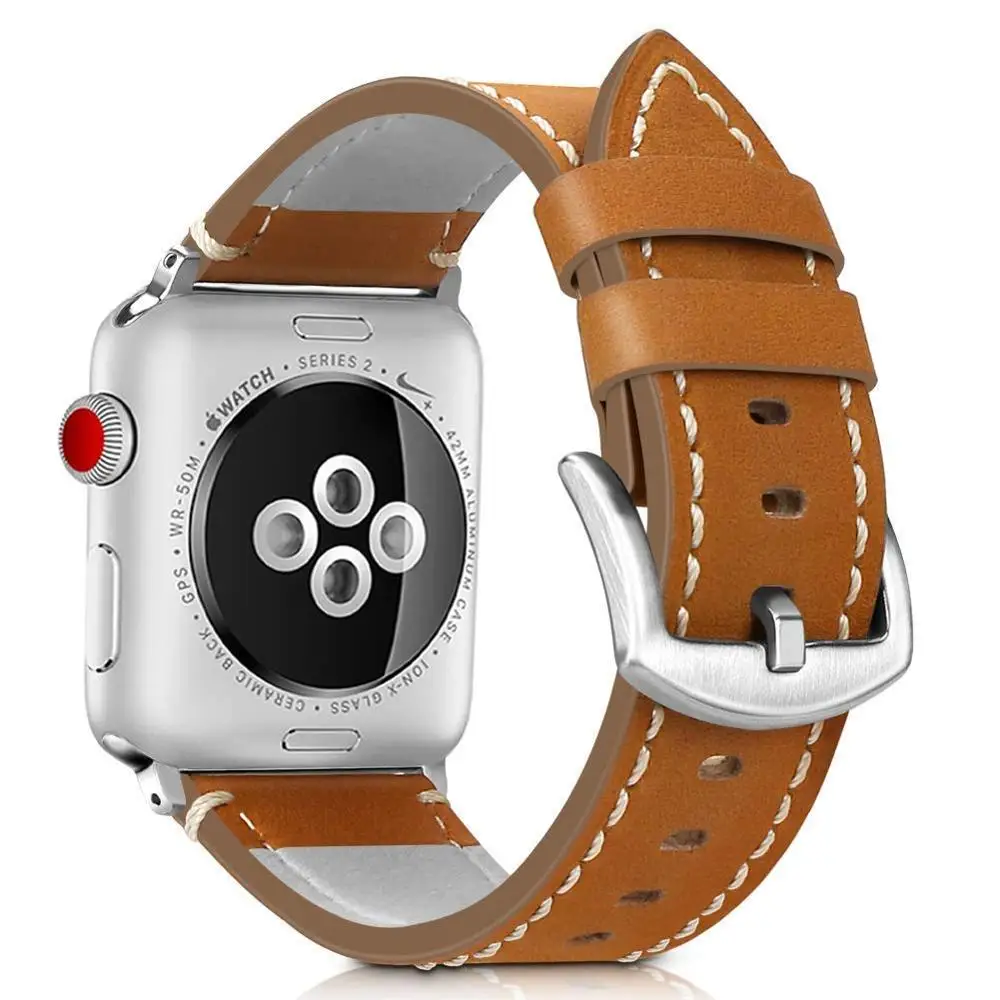 Brown Ремешок для часов кожаный ремешок для наручных часов apple watch, ремешок 42 мм/38 мм браслет ремешок на запястье для наручных часов iwatch серии 3/2/1 44 мм чёрный; коричневый - Цвет ремешка: Brown