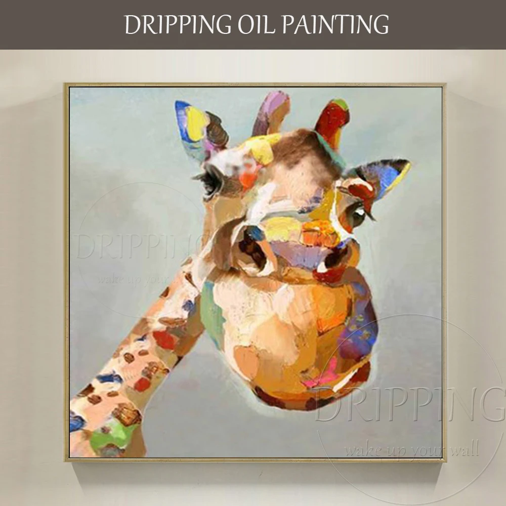 Дешевая ручная роспись с животными жирафом акриловая живопись на холсте