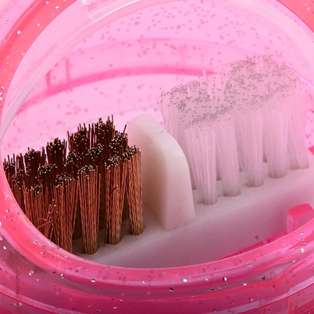 

Nail Art Dual Clean Brush Head Drill Bit Cleanser Box Polishing Buffing Manicure Bits Dust Clean Remove Mini Cleaning Case