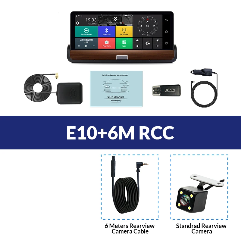 E-ACE Dashcam 3g Автомобильный видеорегистратор gps Навигация 16G авто камера Android 7,0 дюймов зеркало заднего вида FHD 1080P видео рекордер Wifi Bluetooth