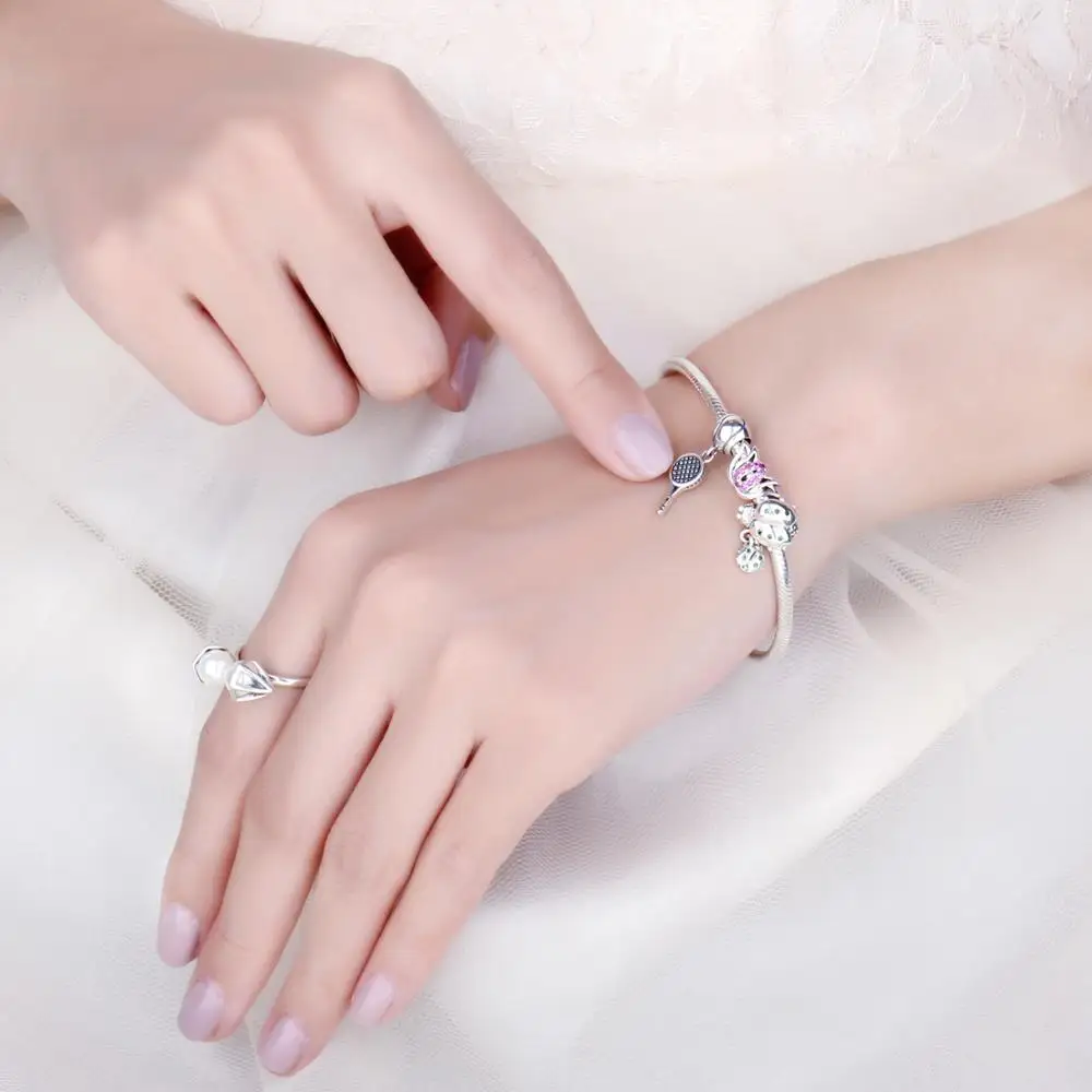 JewelryPalace 925 пробы серебро зеленый фианит матери и ребенка Божья коровка Шарм бисер Fit Браслеты Сделай Сам лучший подарок