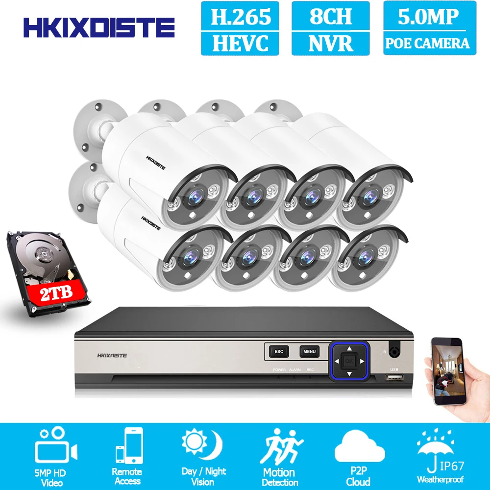 Сеть POE NVR 8CH Full HD 5MP комплект поддержка 16* IP Cam система видеонаблюдения вилла Улица 3 шт. IR в комплект камеры видеонаблюдения