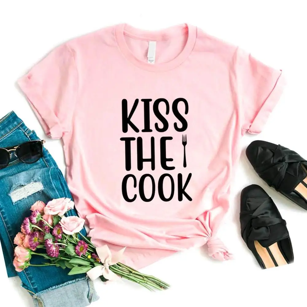 

Kiss The Cook Print Women T Shirt Short Sleeve O Neck Loose Women Tshirt Ladies Fashion Tee Shirt Tops Clothes Camisetas Mujer
