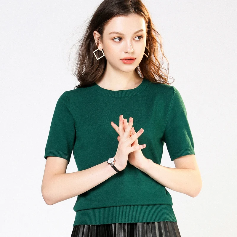 Новинка весна-лето 2021 вязаная рубашка с круглым вырезом и короткими рукавами