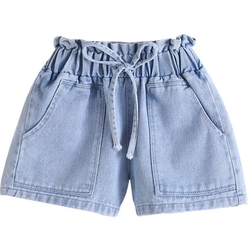2021 New Girls Denim Shorts Summer Fashion Cute Love Floral Lace Wild Children's Pants Teen 3-13Y | Детская одежда и обувь