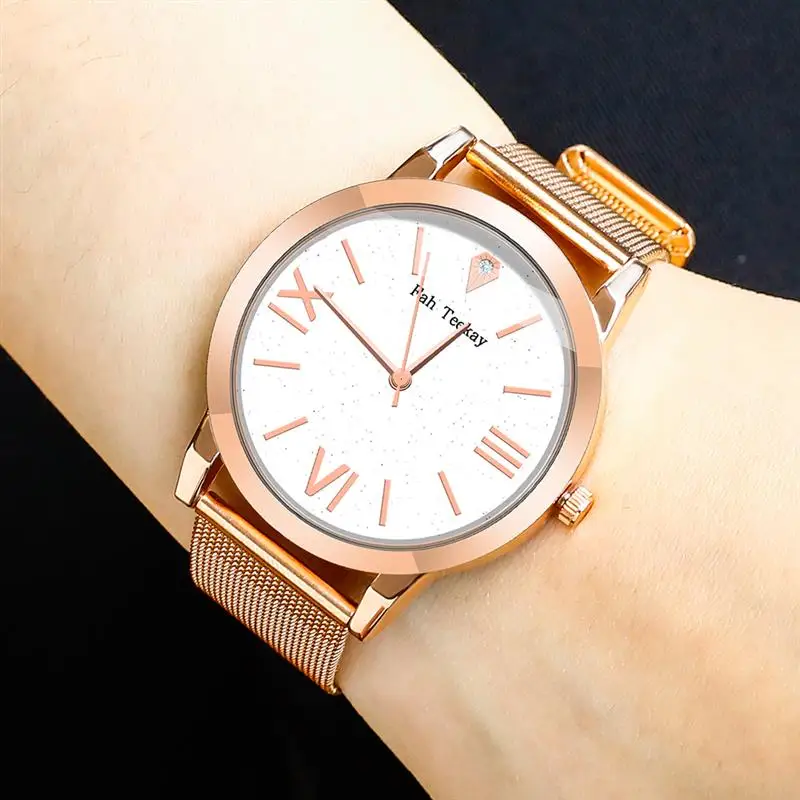 Модные женские черные часы из нержавеющей стали с сетчатым ремешком кварцевые