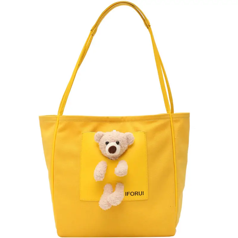 

Big Bag Female New Fashion Net Red Bear Canvas Bag Large Capacity Tote Bag Canvas Capacity Women Shoulder Bag