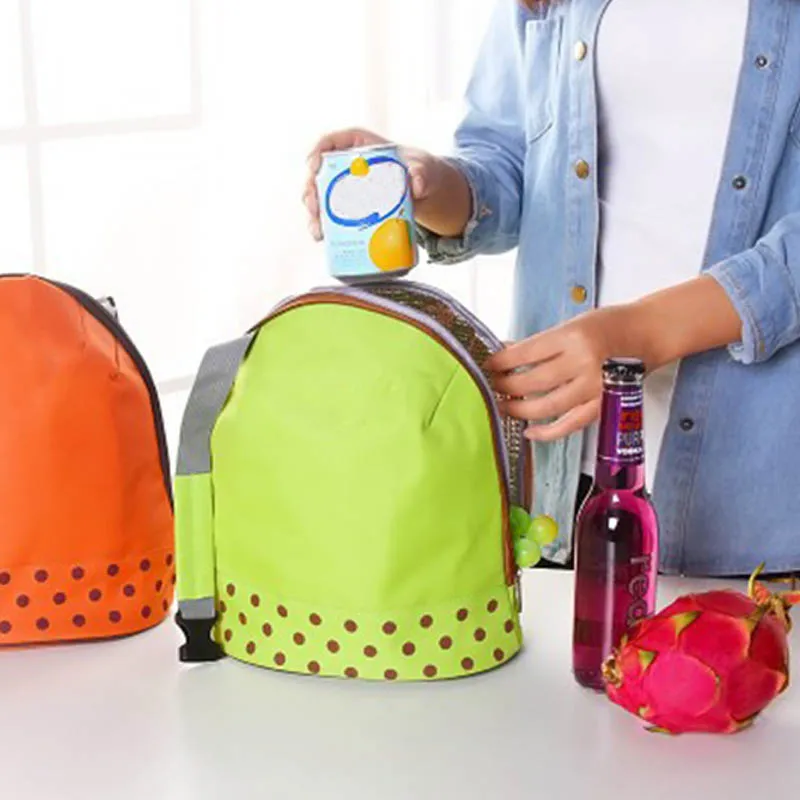 green dot 1 PC Portable Lunch Box Dot Pattern Tote Cooler Bags Food Container Thermal Insulated Bento Pouch Lunch Bag - Цвет: green dot