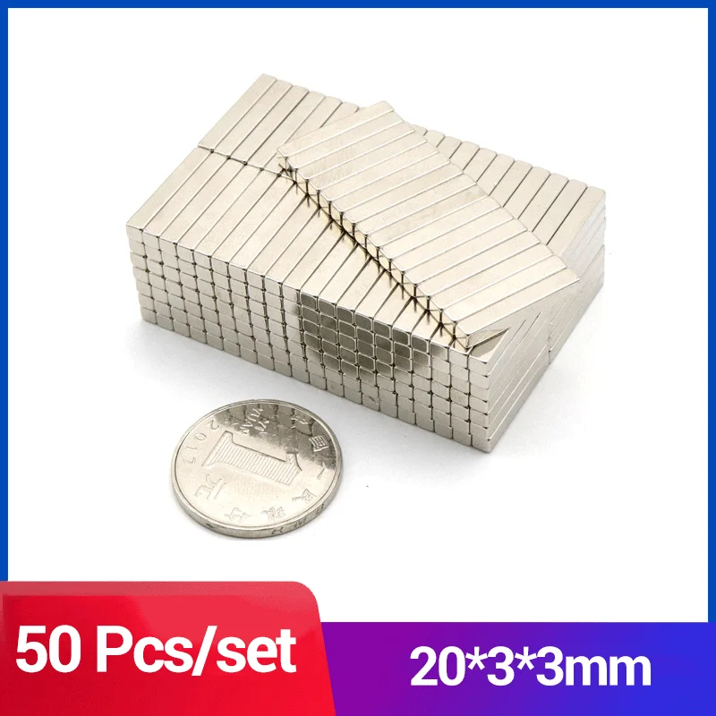 

Неодимовый магнит, супермощный постоянный магнит, 50 шт., 20*3*3, неодимовый магнит с никелированным покрытием, 20*3*3