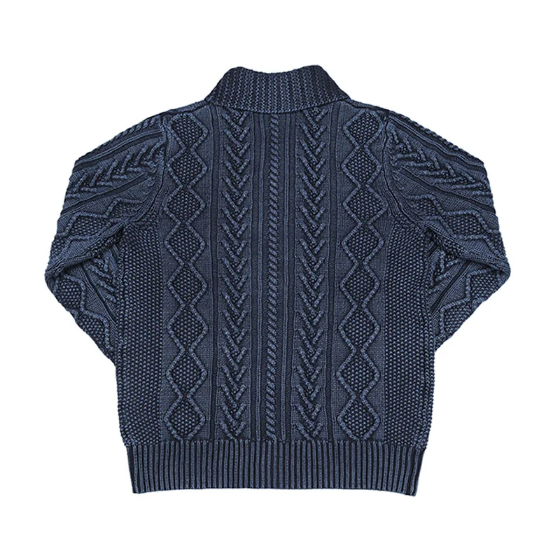 

Shawl BOB DONG Collar Indigo Cotton Cardigan Jacquard Pattern Sweater For Men
