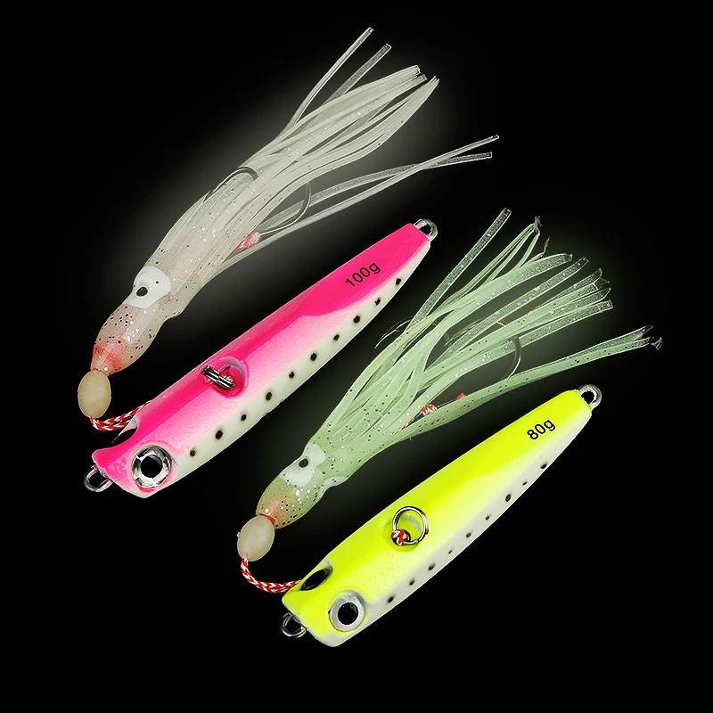 

ARDEA hard Metal Lure 100g Jigging With Squid Soft Bait Tail Lead Alloy Fishing Lures Big Eye Octopus Soft Lure