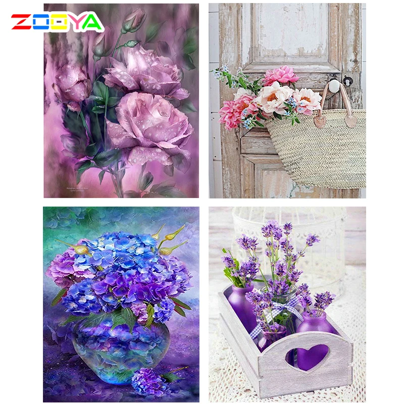ZOOYA, алмазная живопись, полная квадратная Алмазная вышивка, цветок, фиолетовая Роза, узор, стразы, Алмазная мозаика, Рукоделие, сделай сам, SF436
