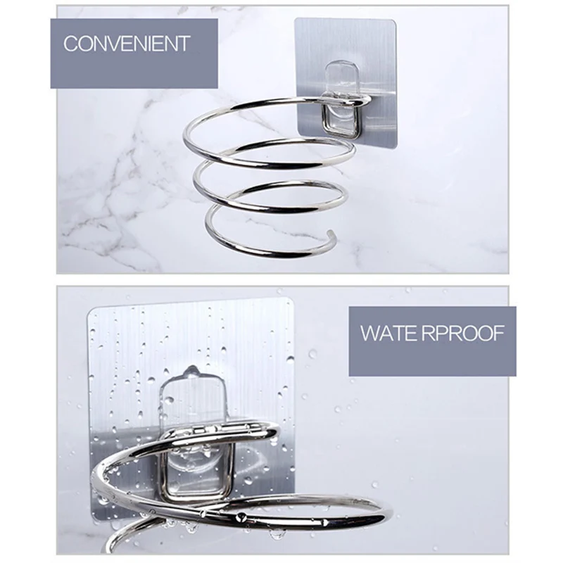 

Hair Dryer Holder Blower Organizer Adhesive Wall Mounted Nail Free No Drilling Stainless Steel Spiral Stand for Bathroom K888