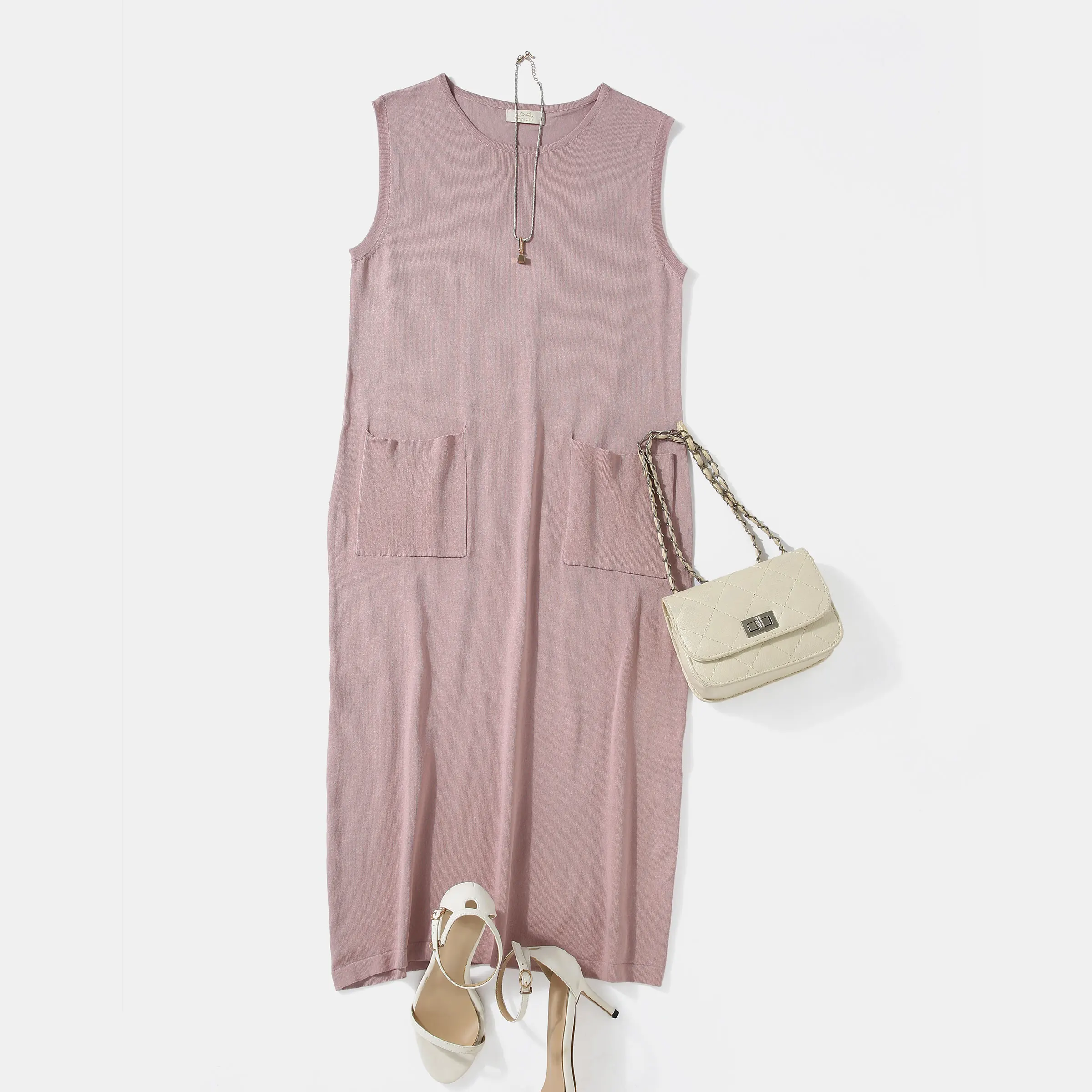 Женское винтажное платье миди с карманами элегантное простое длинное однотонное