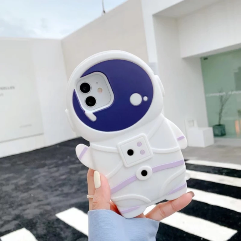 

3D Cute Astronaut Phone Case For iPhone 12Pro Max Case 11 Pro Xs Max XR X 7 8Plus Cartoon Funny Space Astronaut Shape Soft Cover