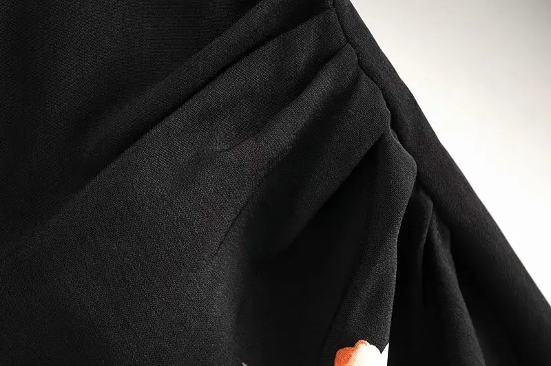 Bazaleas Ретро Сторона Ruched платья Элегантный розовый цветочный принт черный с