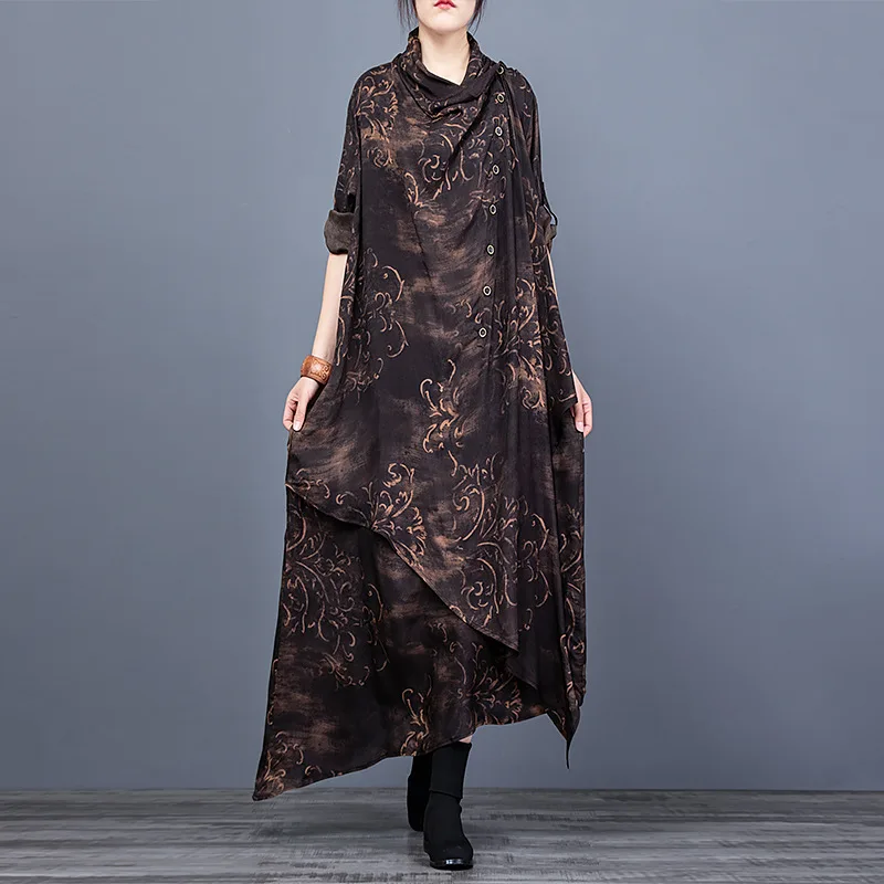 

New cut and printed rayon irregular dress in spring and summer of 21 years