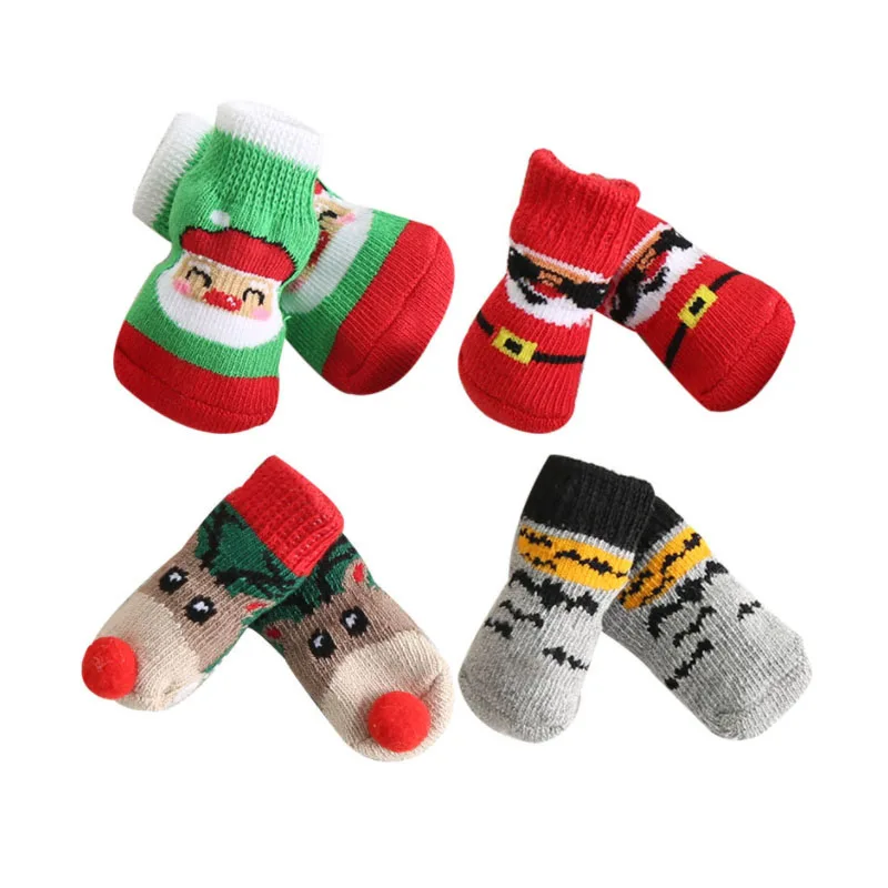 

4pcs/lot Pet Cute Socks Anti-slip Pet Dog Socks Small Cat Winter Knit Warm Socks Thick Paw Protector Dogs Fashion Booties