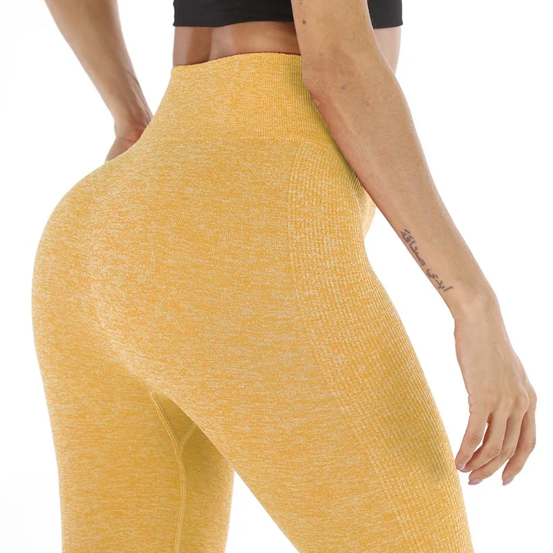 9134AB yellow Kaminsky женские модные бесшовные леггинсы, Женская Спортивная одежда для отдыха, спортивные штаны, брюки с высокой талией, однотонные леггинсы для фитнеса - Цвет: 9134AB yellow