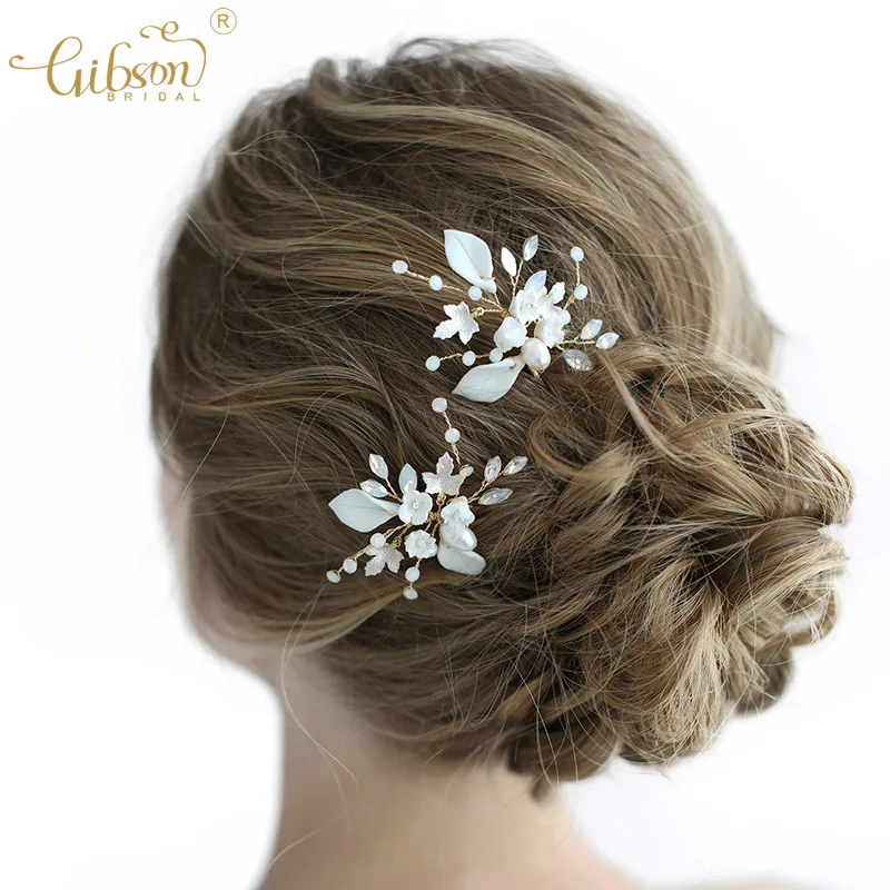 Фарфоровый цветочный набор заколок для волос с опалом и кристаллами Свадебные