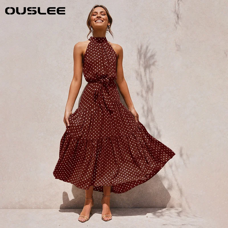 Платье женское в горошек с принтом стиле бохо | Женская одежда