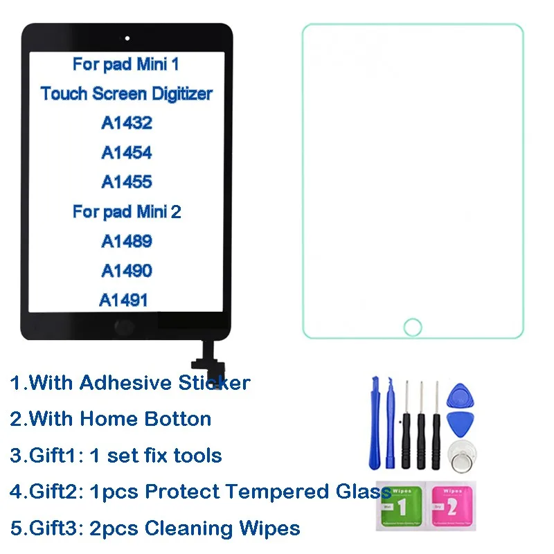 

Touch screen glass digitizer panel For ipad mini 1/2 For ipad mini A1432 A1454 A1455 A1489 A1490 A1491 with IC mini1 mini2 touch