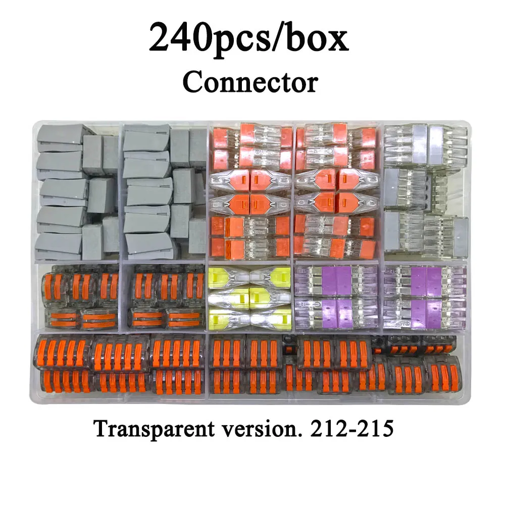 240pcs transparent Соединитель провода CH 240 шт./кор. Универсальный Компактный клеммный блок провод освещения разъем для 7 комнат смешанный быстрый разъем - Цвет: 240pcs transparent