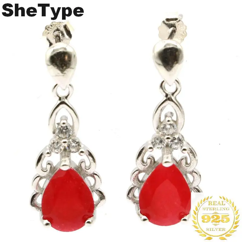 Серьги-гвоздики из серебра 3 75 пробы с натуральным красным Рубином 24 х10 мм 925 г |