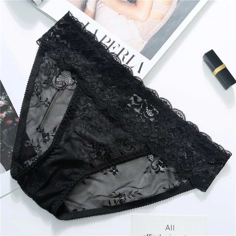 

Ladies sexy lace panties solid color soft low-waist lace hollow briefs comfortable breathable panties briefs A19268