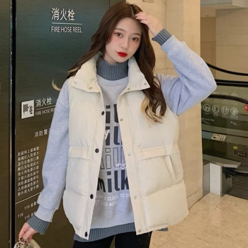 

Womens Vest 2021 Autumn New Korean Fashion Loose Wild Simple Solid Color Sleeveless Jacket Padded Jacket Thick Vests