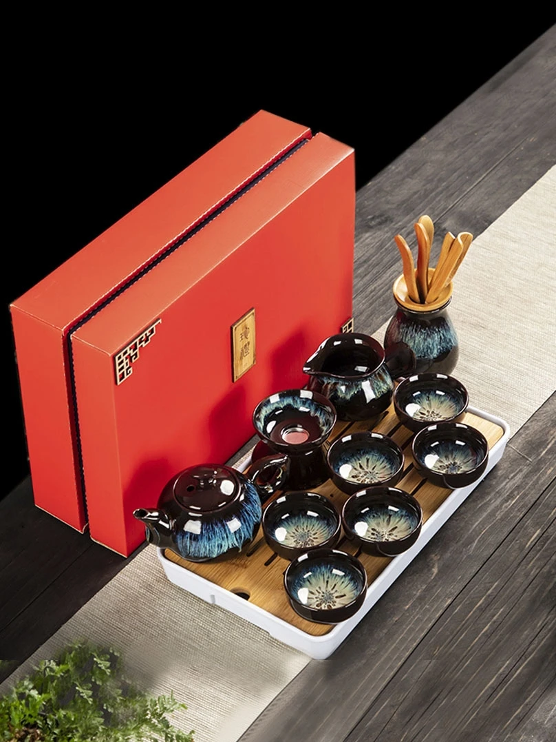 

Portable Ceramic Chinese Kung Fu Tea Set Creative Household Office 10pcs Tea Set Chinese Tea Ceremony Hot Sale Gift MM60CJ