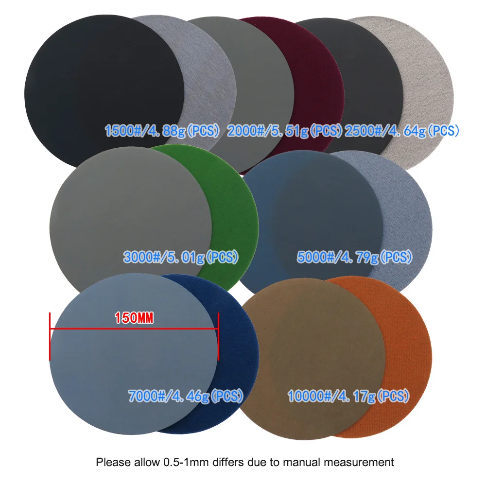 10 шт 6-дюймовая Флокированная водостойкая абразивная Шкурка наждачная бумага от