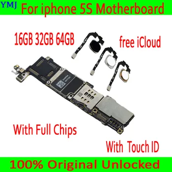 100% Original Unlock Free Icloud For iPhone 5 S 5S Motherboard 16gb 32gb 64gb With/No Touch ID Logic Board Good Tested Working 1