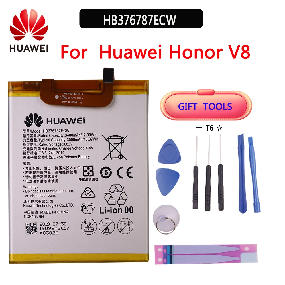 

Huawei Original Phone Battery HB376787ECW For Huawei Honor V8 Replacement Batteries 3500mAh with Free Tools