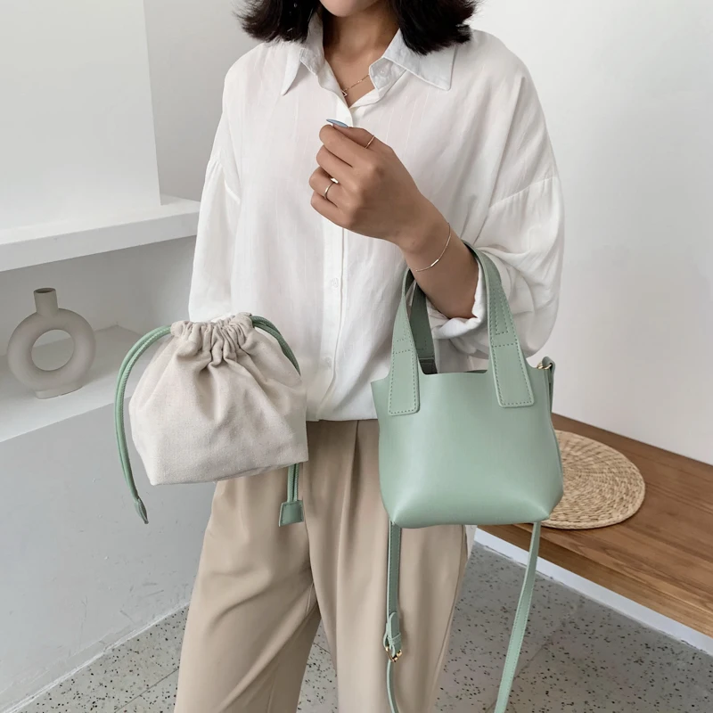 

bags for women 2020 High quality solid color PU leather drawstring women's luxury brand handbag purses and handbags sac femme