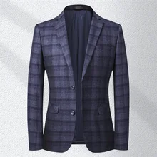 Manteau de Blazer en laine pour hommes, coupe cintrée, costume col en v, mode, robe coréenne chaude, nouveau, 2021  (1)