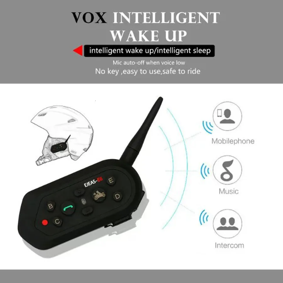 Ejeas E6 BT мотоцикл VOX гарнитура 1200 м шлем для связи переговорные Bluetooth Интерком для 6 гонщиков подходит полный лицо