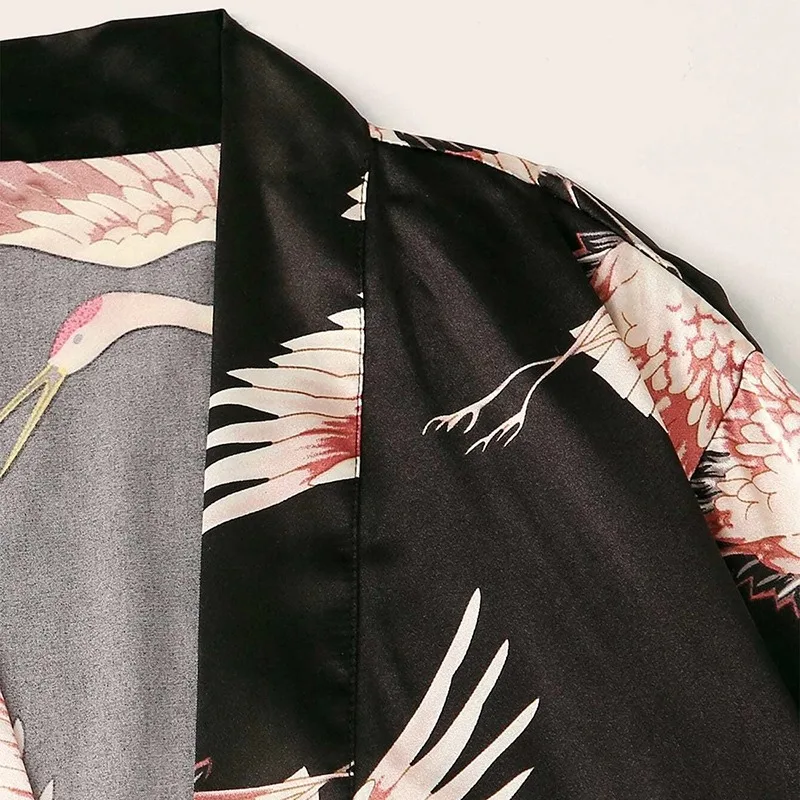 

2021 Women Print Pajamas Set 3 Pieces Long Sleeve Robe Sleeveless Camisole Elastic Waist Pants Ladies Casual Homewear