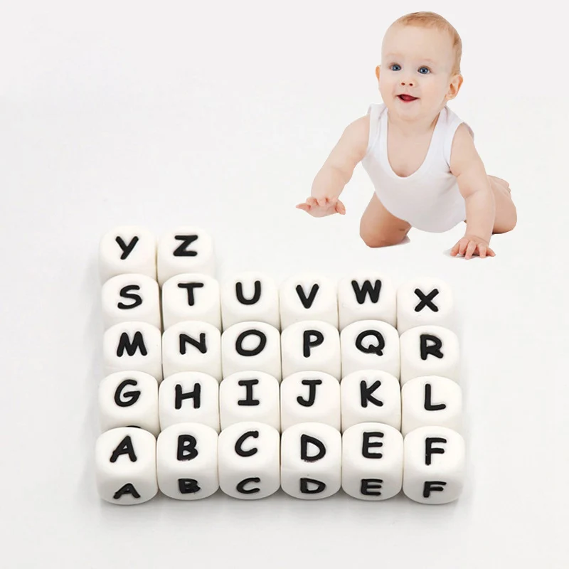 500pcs Baby Teether Silicone Alphabet Food Grade Silicone Beads DIY Teething Necklace 26 letters Necklace Teething Toys