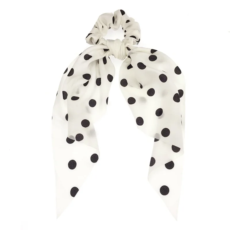 

New Fashion Cloth chiffon Dot Streamers Scrunchies Women Hair Scarf Elastic Bow Hair Girls Hair Accessories